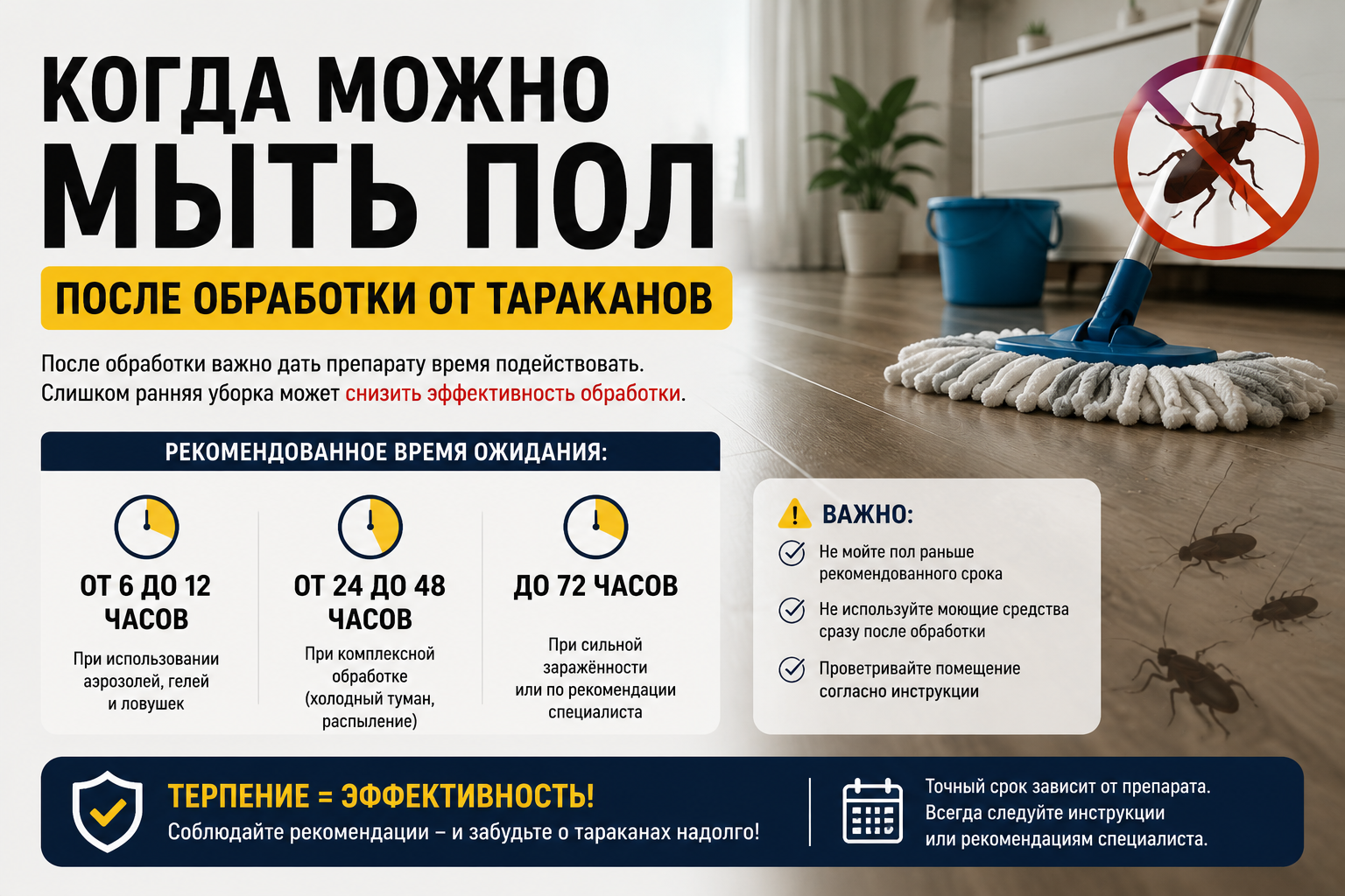 Когда можно мыть пол после обработки от тараканов